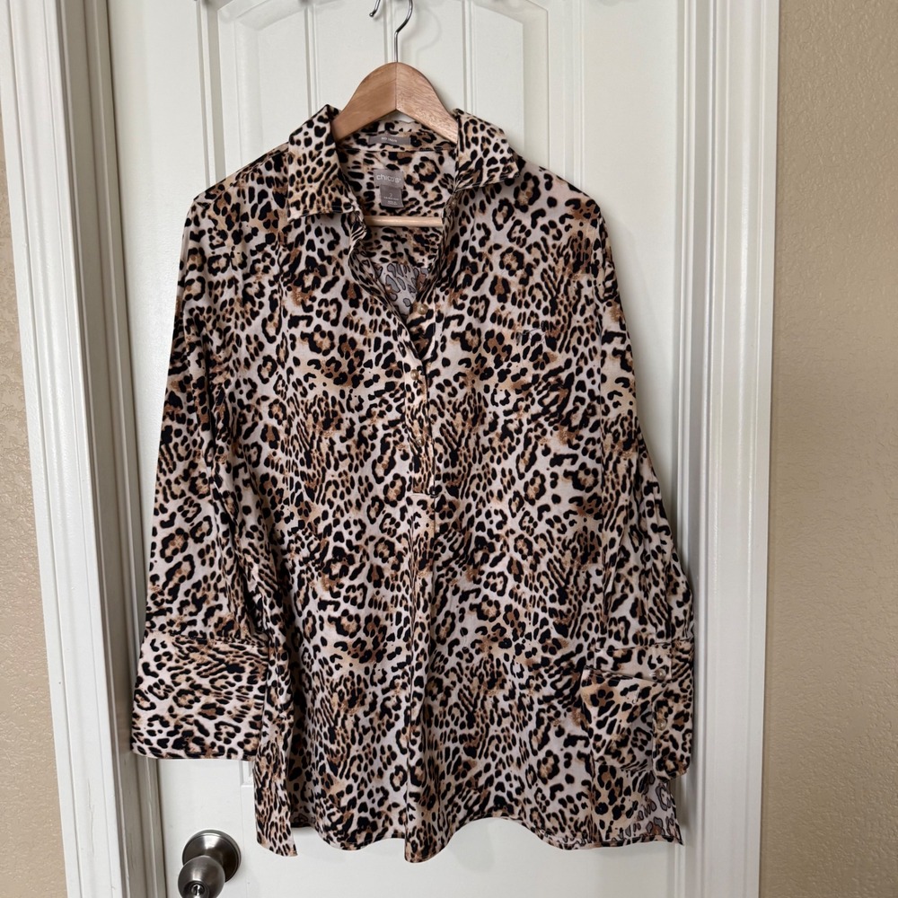 Chicos 2 Leopard Print Collared Button Front Shir… - image 3